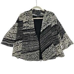 Elementz Kimono Shirt‎ S Petite Black Beige Open Front with Tank 3/4 Sleeve